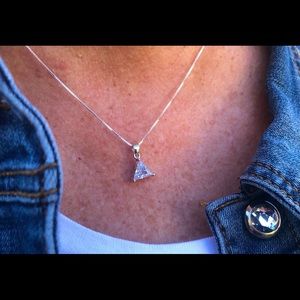 Sterling Silver CZ Triangle Necklace